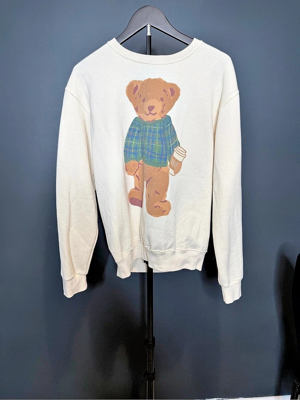Jerzees Teddy Bear Sweatshirt in White & Blue Size Small